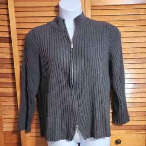 Jessica London Dark Gray Ribbed Zip-Up Cardigan